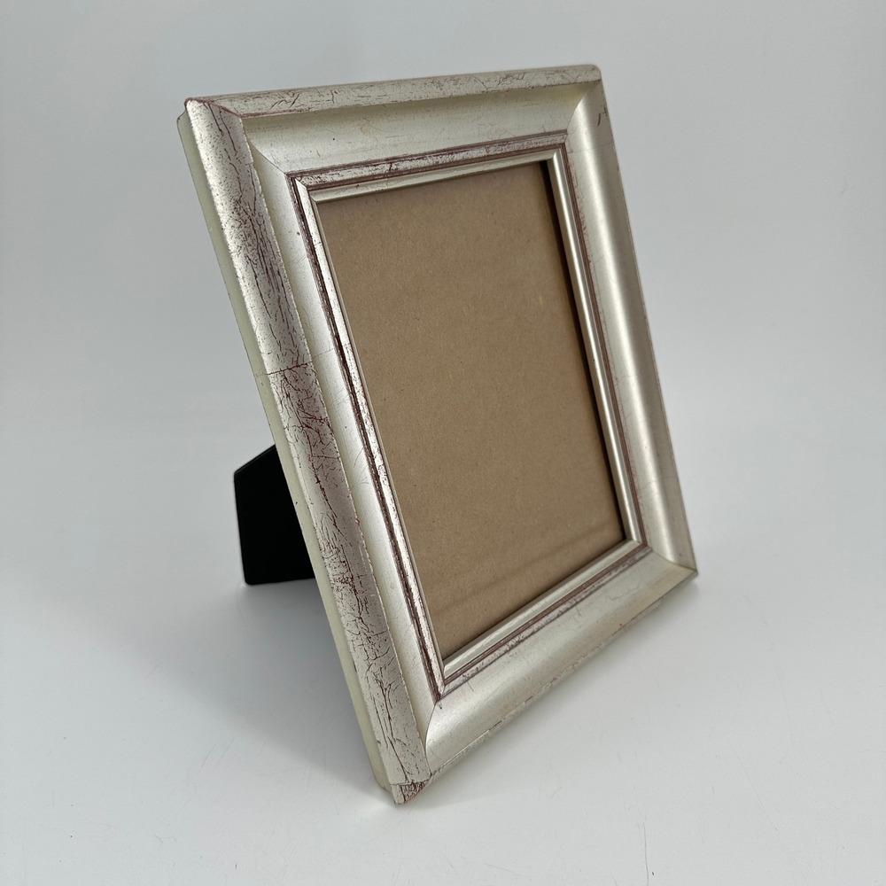 Martin Aborn Silver Red Crackle Finish 5x7 Picture Frame Easel Back Tabletop